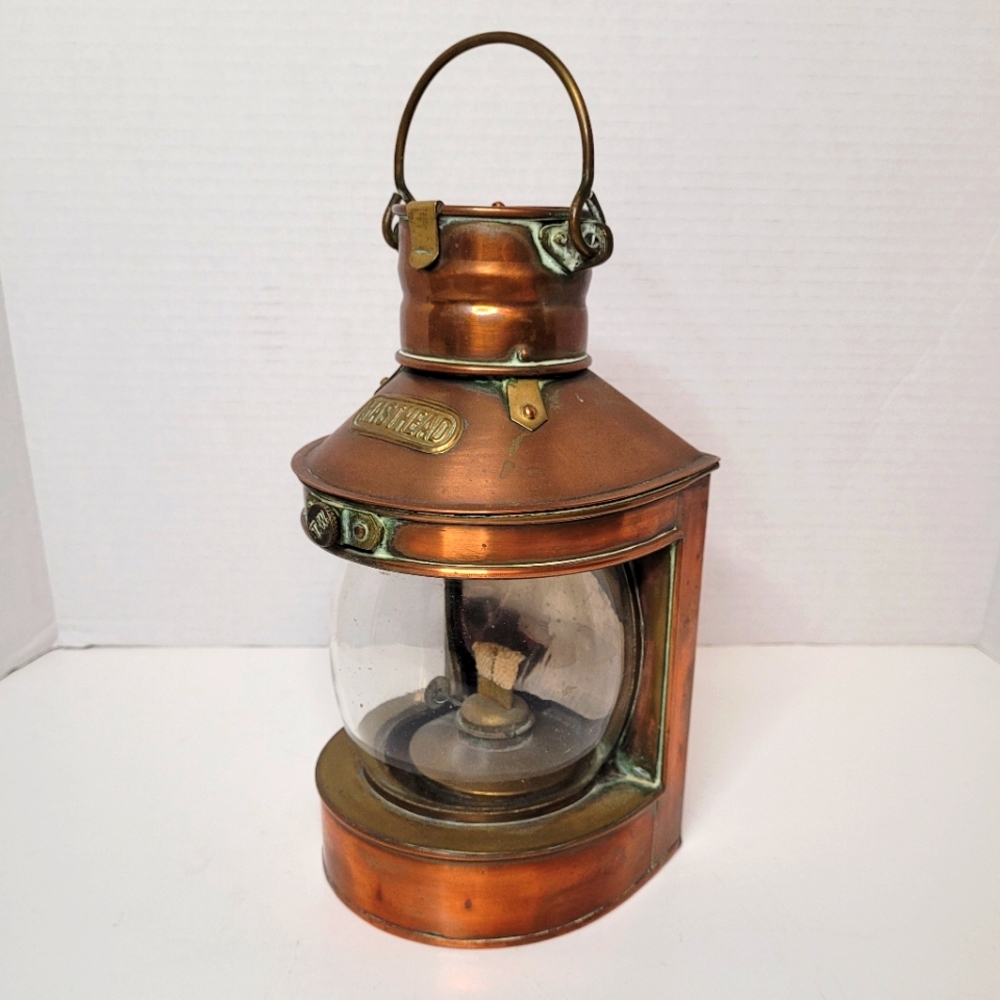 Copper Brass Tung Woo Masthead Nautical Oil Lantern Reflector Bubble Glass Lamp